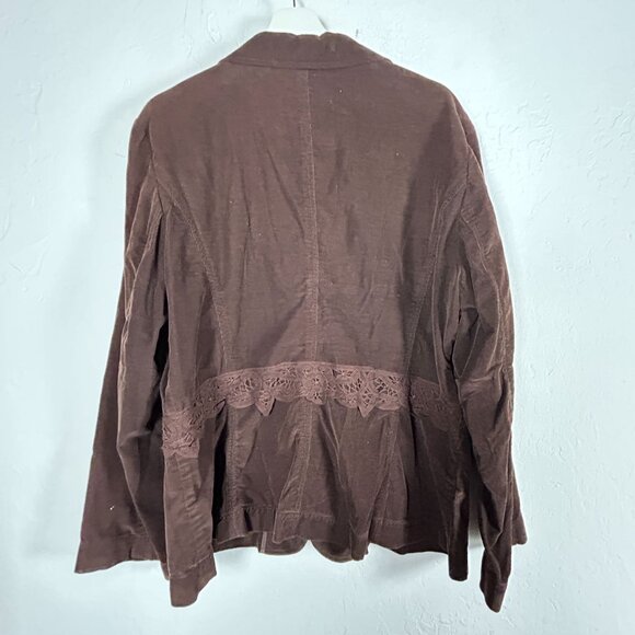 J. Jill Womens Brown Corduroy Lace Trim Blazer Jacket XL Three-Button Casual - Picture 2 of 9